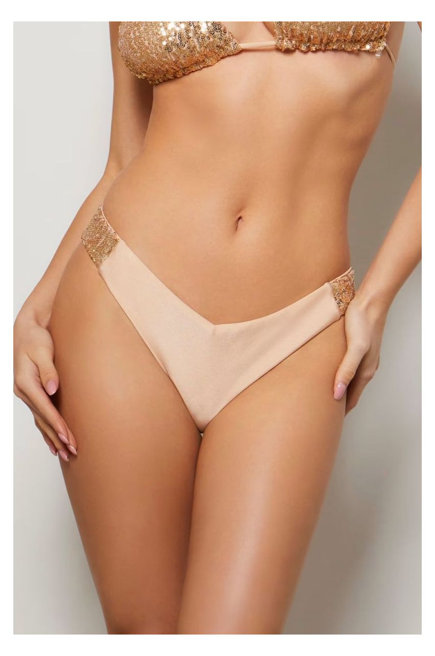Sequin Brazilian Bikini Bottom Smooth Almond